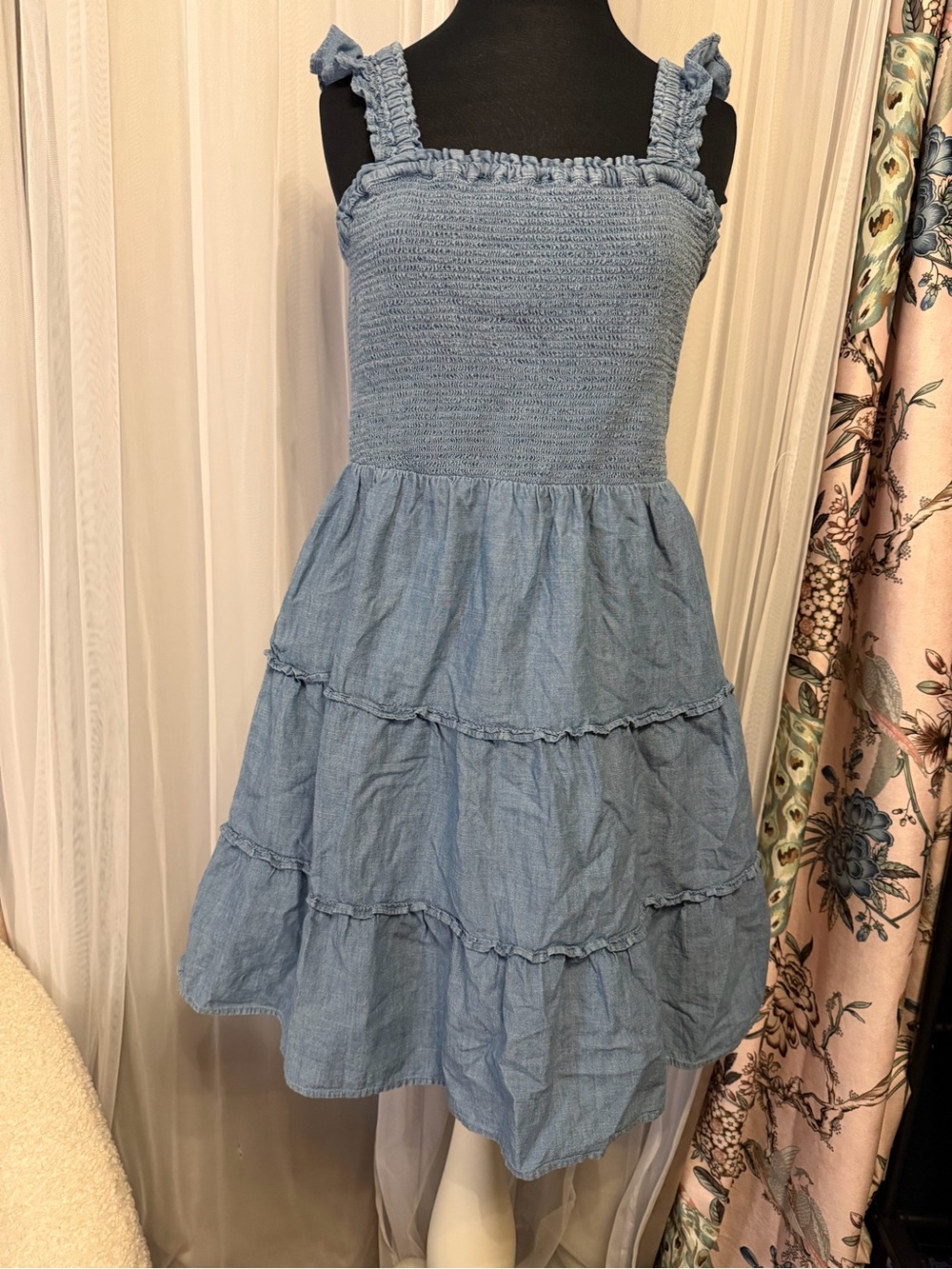 J. Crew Light Blue Smocked Tiered Mini Dress